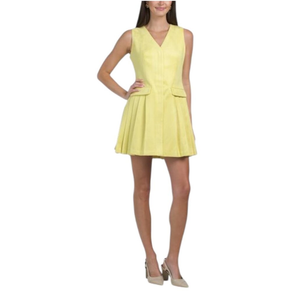 EDIT BY JASON WU Sleeveless V-neck Drop Waist Mini Dress With Pleated Skirt